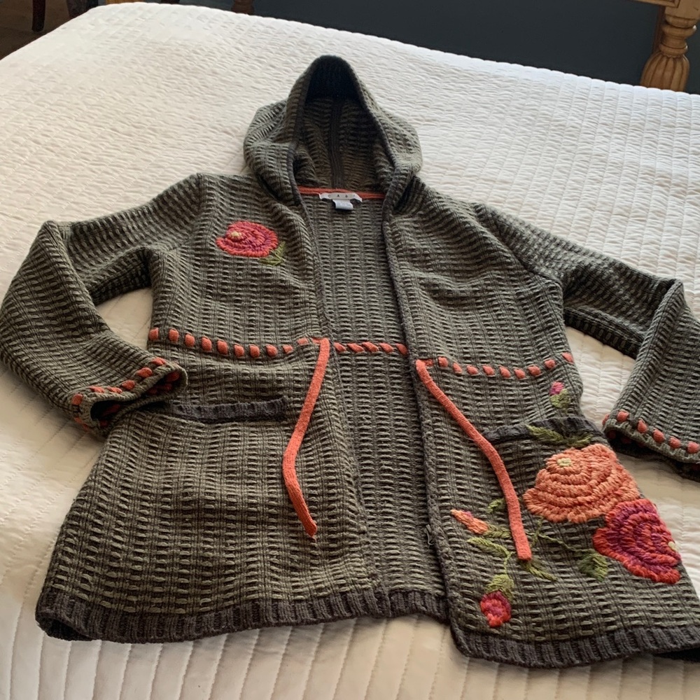 CAbi Brown and Tan Zip Textured Knit Cardigan Small